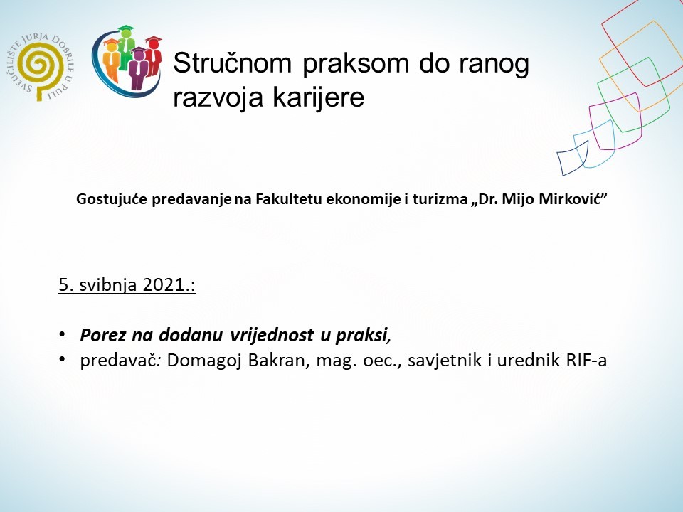 FET poziva sve zainteresirane na gostujuće predavanje Porez na dodanu vrijednost u praksi