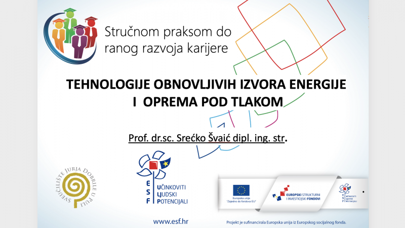 Najava gostujućeg predavanja na temu "Tehnologije obnovljivih izvora energije i oprema pod tlakom"